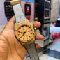 BUH Light Grey Copper Dial Chrono Leather Silicone Strap Men Watch