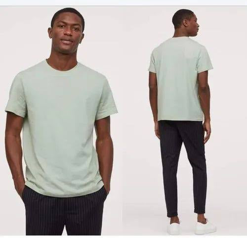 M&H Green Colour With Simple Plain Lycra Cotton Fabric TShirt 110235