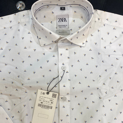 White Colour ZR Zar Raz With Print Relaxed Fit Branded Shirt 9101