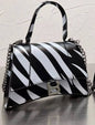 LAB Black Blue Colour With zebra Print Hourglass embossed leather chain Small Ladies Bag 6075