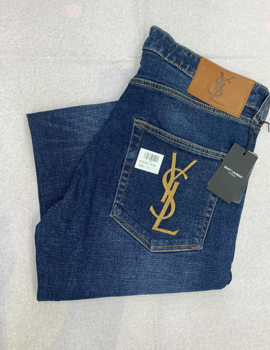 IAS Navy Blue Colour With Back Pocket Cream Embroidery Premium Quality Slim Fit Jeans 700251