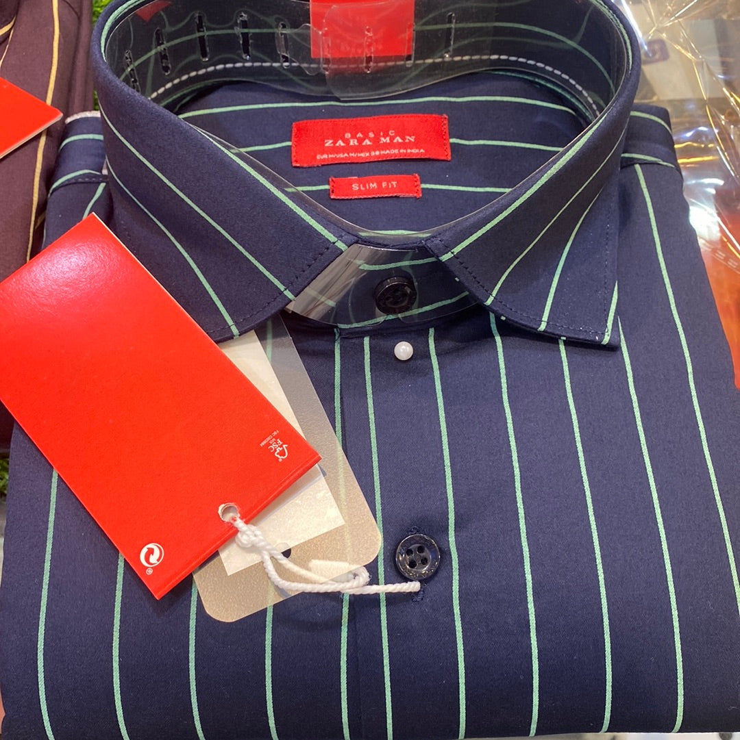 Navy Blue Green Line Stripe Shirt Zr Rz Raj Jar Full Sleave 110085