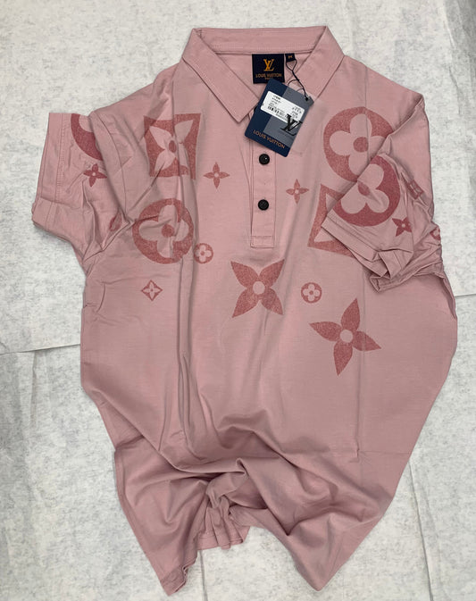 VL UOL Peach Colour With Star Print Lycra Fabric Collar Tshirt 50127