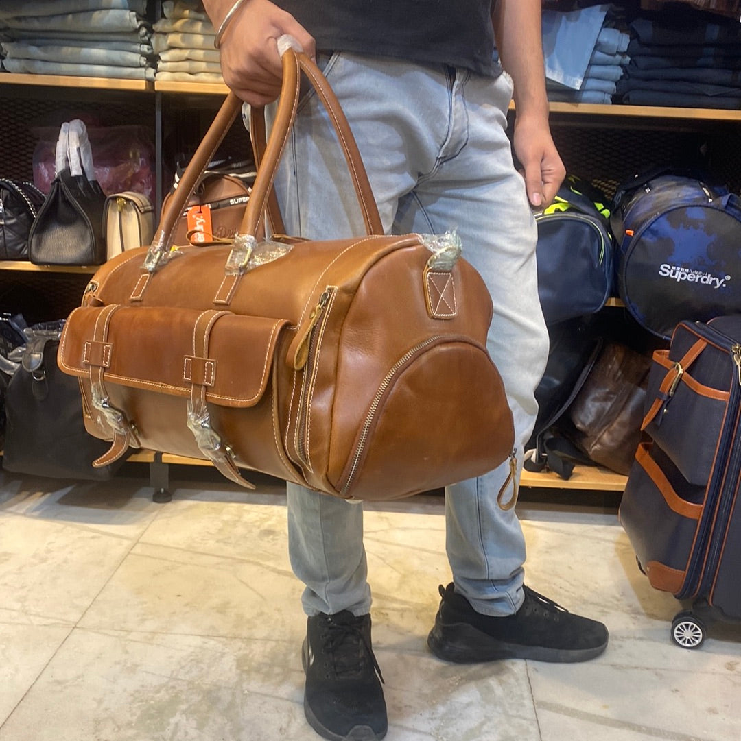 Tan Colour Genuine Leather Heavy Quality Duffle Bag 5208