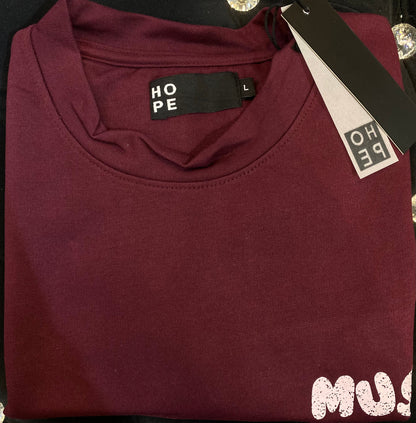 HOPE Maroon Colour With Music Back Print Drop Shoulder TShirt 108560