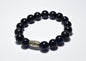 LDA Black Obsidian Bracelet Natural Gem Stone Beaded Bracelet with Silver Buddha Head Crystal Stone Beads Size 10 MM