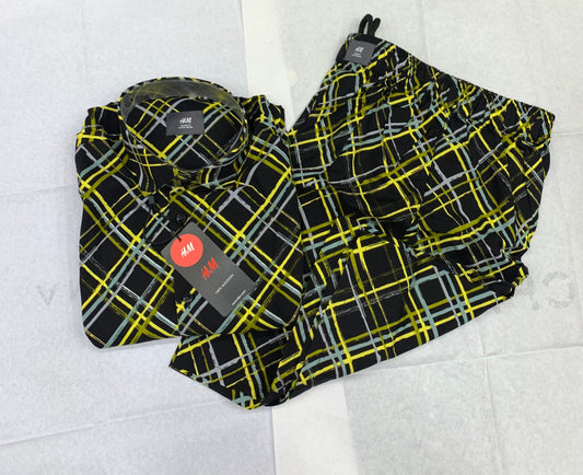 MH Black Colour With Check Print Important Shirt With Shorts Coord Set 50245