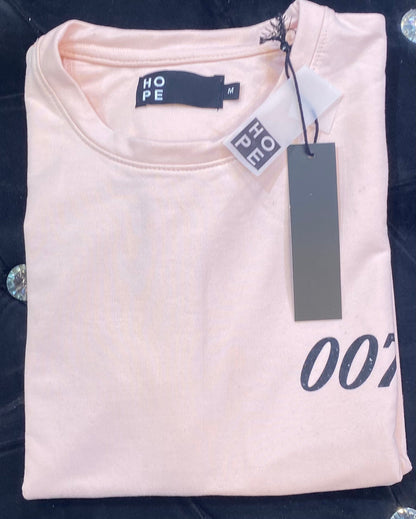 HOPE Peach Colour With 007 Back Print Drop Shoulder TShirt 108617
