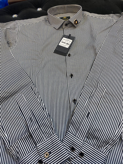 ZEUS White Black Colour With Black Lines Lycra Cotton Full Sleeves Shirt 47885