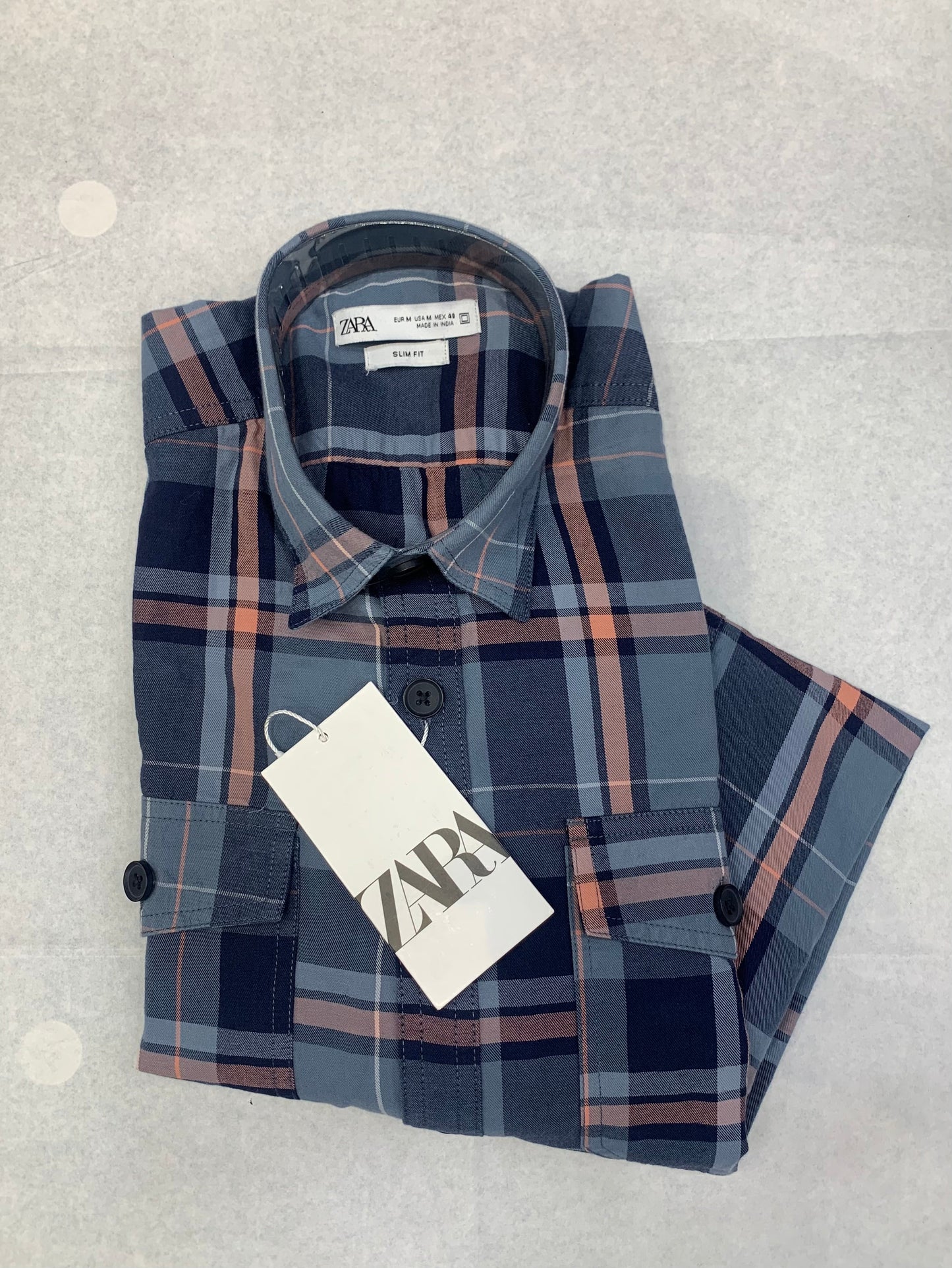 ZR Blue Grey With Peach Line Color Check Premium Quality Full Sleeve Shirt 861057