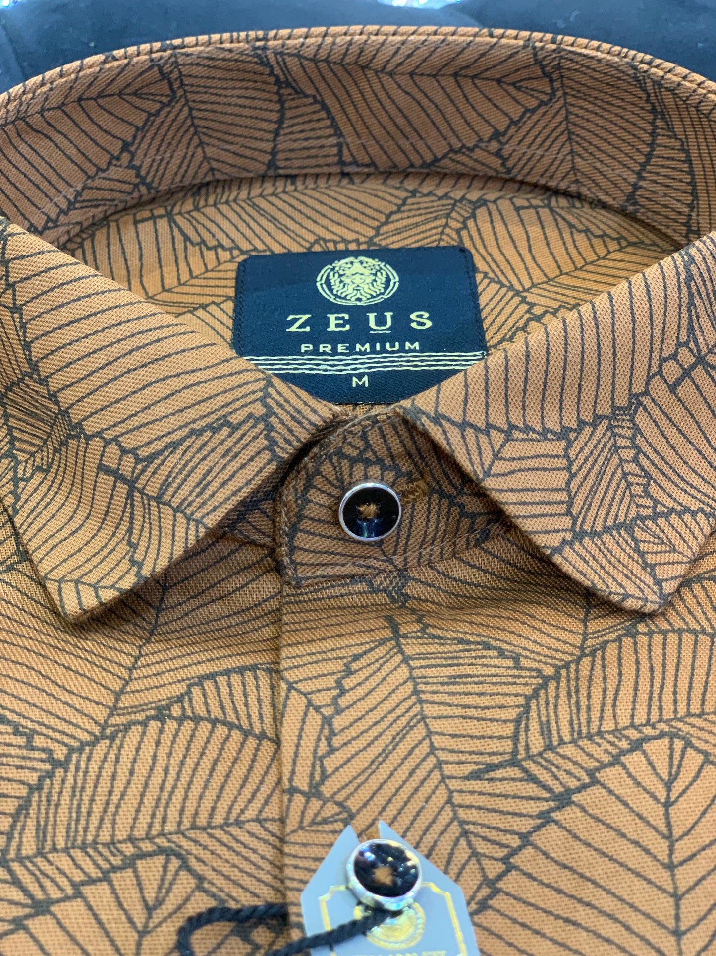 Zeus UEZ Brown Colour Lycra Cotton Full Sleeve Premium Leaf Print Shirt 9132