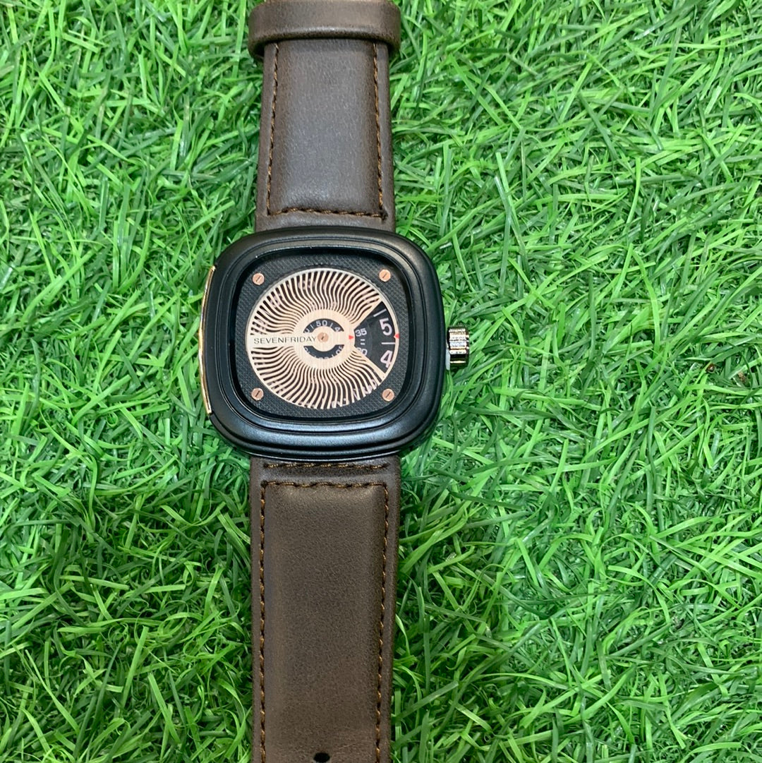 Ves Brown Strap Square Dial Watch For Men
