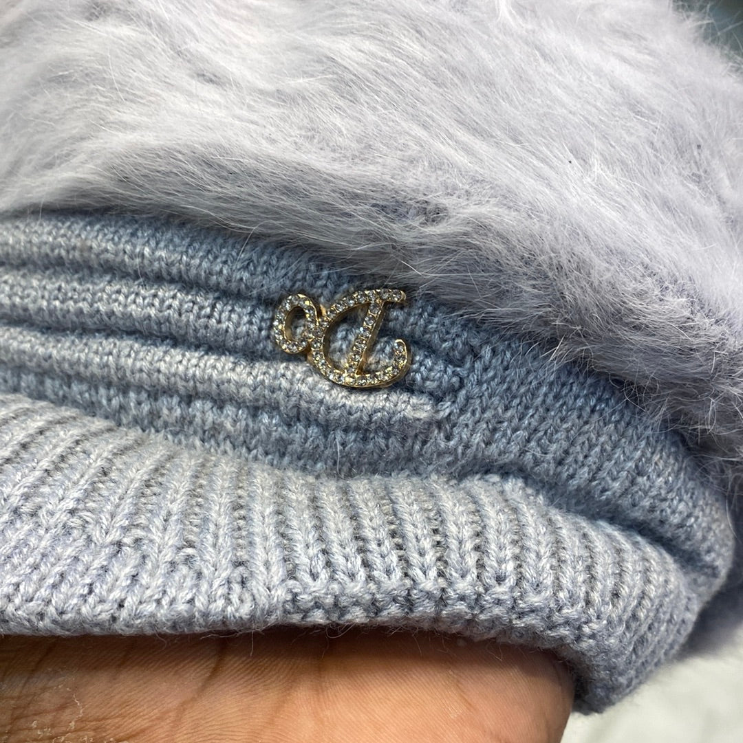 Grey Colour DO Wool Women's Fashion Hat Plush Knitted Wind Shield Ear Guard Solid Color Atmosphere Simple Autumn and Winter Warm Hat DO Cap 9357