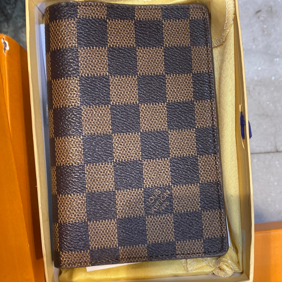 UOL VL Brown Colour With Brown Grid Print Italian Leather Unisex Passport Book Wallet 6018002