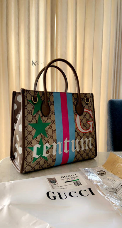 CUG GUC Brown Authentic Colour Full Print Ladies Tote Bag 9302