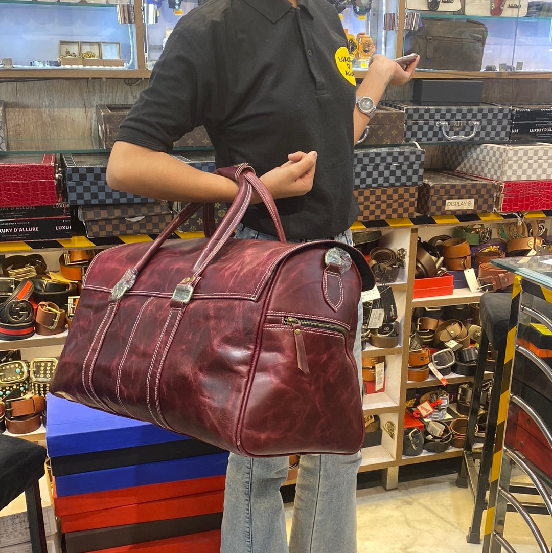 Cherry colour genuine leather Duffle Bag 5203