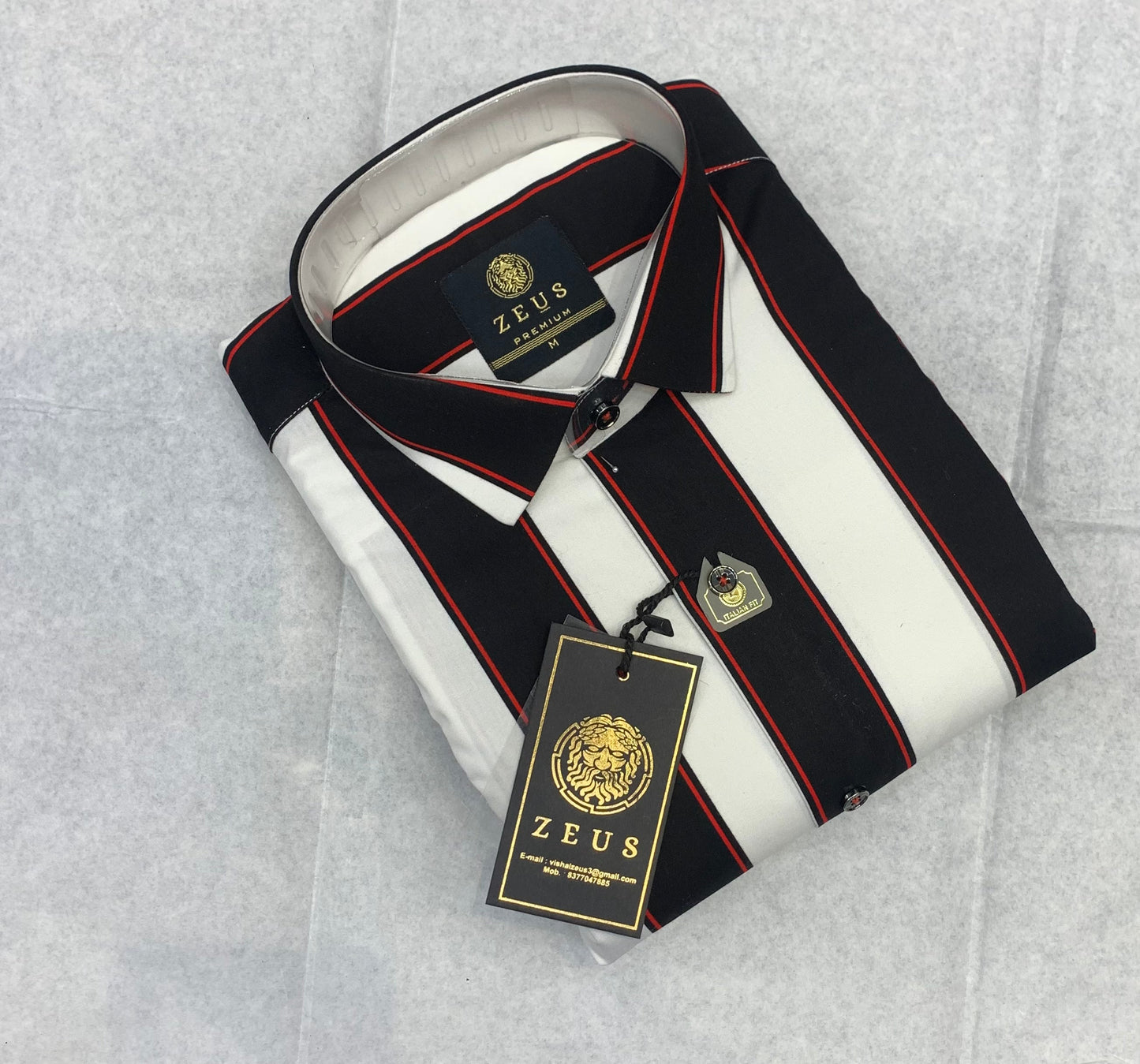 Zeus White Colour With Red Black Big Stripes Premium Quality Party Wear Shirt 788502