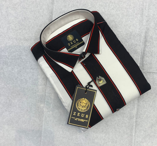 Zeus White Colour With Red Black Big Stripes Premium Quality Party Wear Shirt 788502