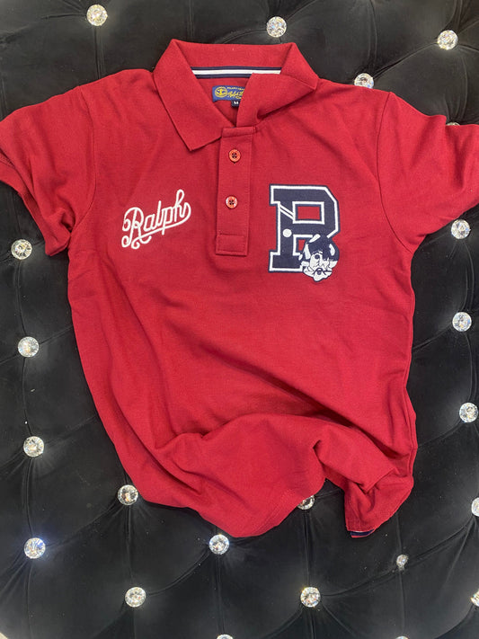 LOP LAR Red Colour With Navy R Logo Half Sleeves Back Print Cotton TShirt 196702