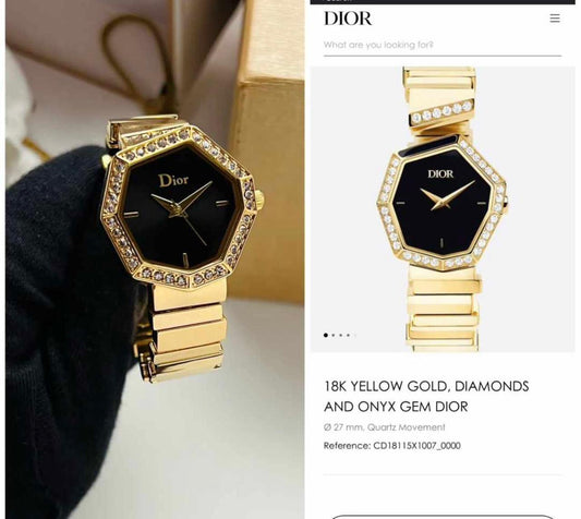 Oid Gold Chain Diamond Black Dial ladies Watch