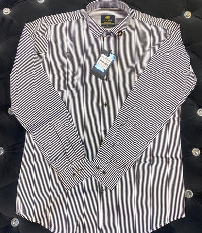 ZEUS White Black Colour With Black Lines Lycra Cotton Full Sleeves Shirt 47885