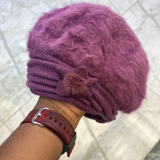 Purple Colour Women Winter Warm Knitted Pumpkin Hat Casual Plus Bean Ladies Cap 9350