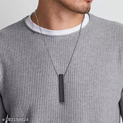 Black And Sliver Stainless Steel Bar Pendant Necklace for Men Women 35003