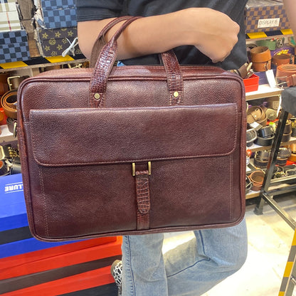 Cherry Colour Zipper Genuine Leather Laptop Bag 4212