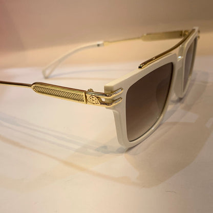 YAM White Gold Frame Brown Shade Unisex Sunglass LH035 53 18-145 UV400