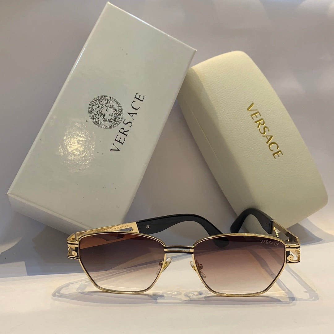 Ver rev Glossy gold Frame brown Shade Unisex Sunglass