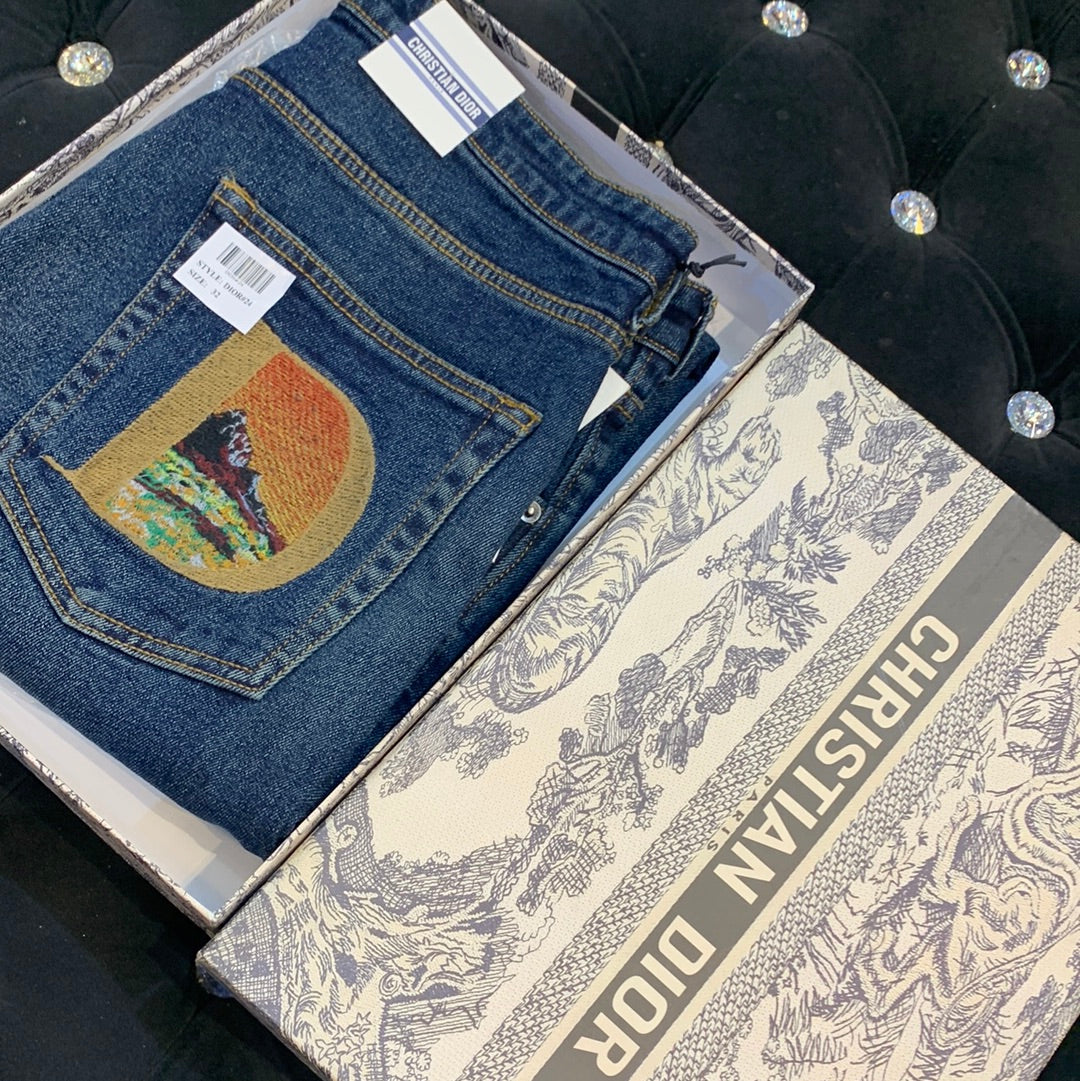 OID  Navy Blue Colour Faded Design With Back Embroidery Surplus Slim Fit Men’s Jeans 32068