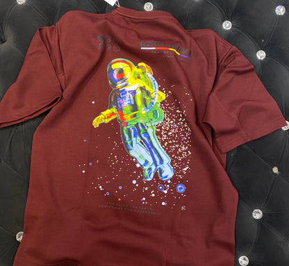 NASA Maroon Colour With NASA Back Print Lycra Fabric Drop Shoulder TShirt 298142