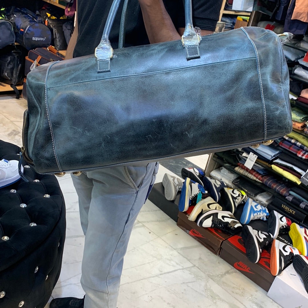 Grey Blue Colour Genuine Leather Heavy Quality Duffle Bag 5206