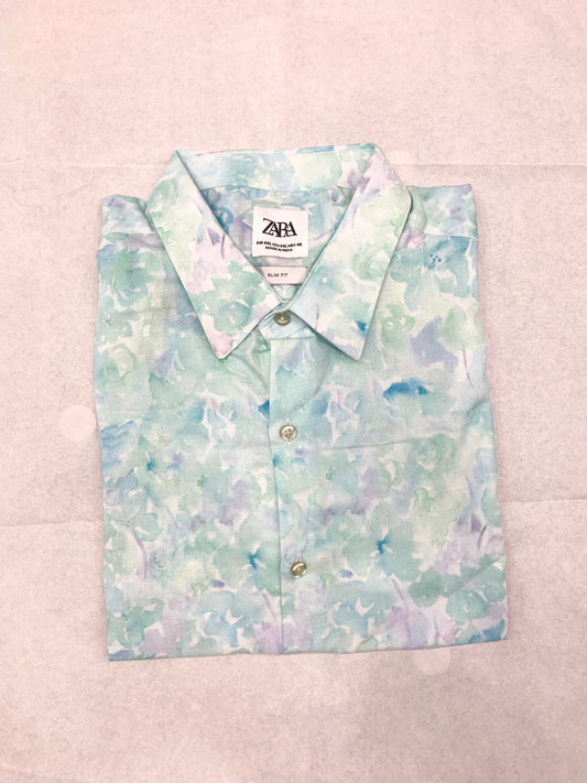 ZR RAZ Blue With Blue Floral Print Summer Full Sleeve Shirt 861602