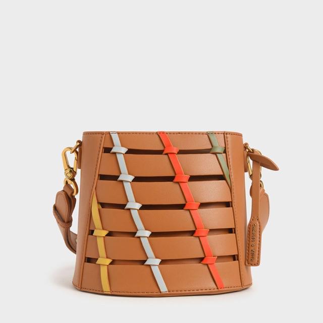 Ladies Tan Charles & Keith Girls Sling Basket Net Bag