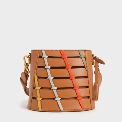 Ladies Tan Charles & Keith Girls Sling Basket Net Bag
