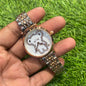 Copper Silver Chain White Teddy Print Stud Dial Ladies Watch