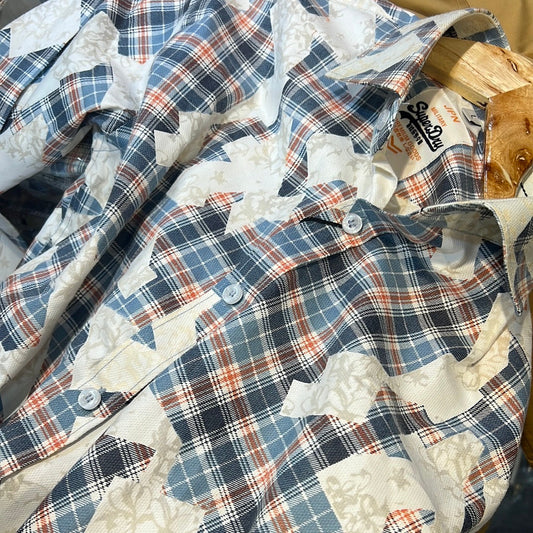 Blue Check JPN SD Military PUS DS Formal Casual Print Shirt SU Lycra Cotton Men’s Wear Shirt.