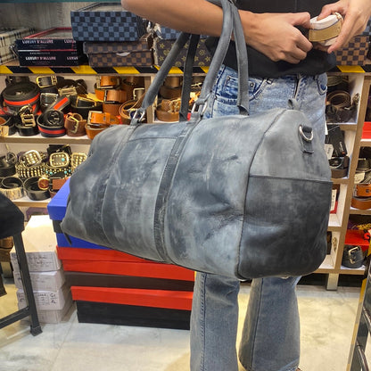 Grey colour genuine leather Duffle Bag 5204