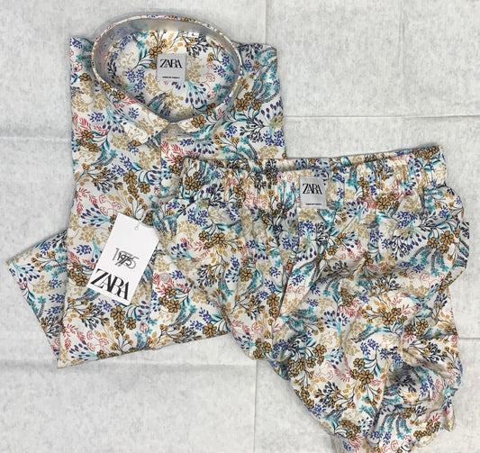 ZR RAZ White Colour With Floral Print Important Shirt With Shorts Coord Set 93314