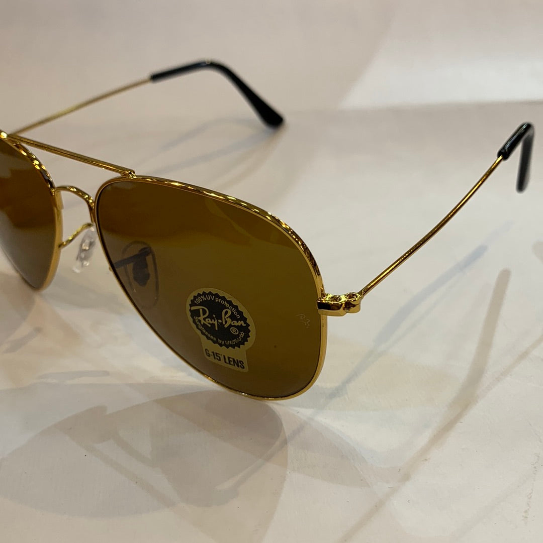 YAR RB Gold Frame Brown Shade Unisex Aviator Sunglass RB 3026 62 14-135