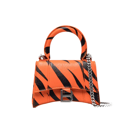 LAB Orange Black Colour With zebra Print Hourglass embossed leather chain Small Ladies Bag 6075