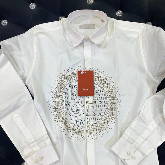 OID White Colour OID Diamond Design Imported Lycra Cotton Fabric Men’s Shirts 9164