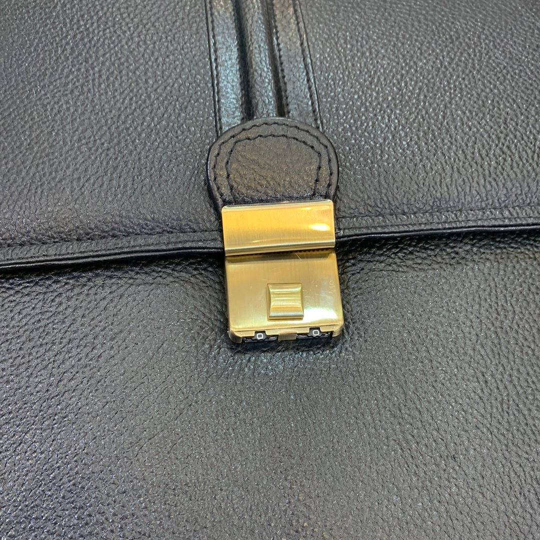 Black  colour Genuine Leather Heavy Quality Big Size Lock Laptop Bag 4214
