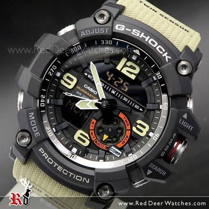 Beige Khakhi water resistant compass temperature mud Sports Watch