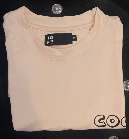 HOPE Peach  Colour With Cock Back Print Drop Shoulder TShirt 108556