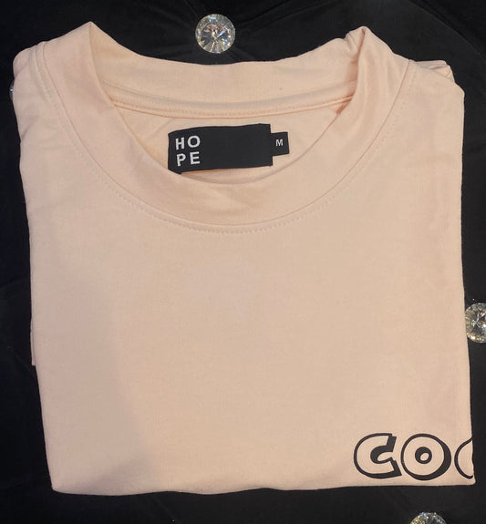 HOPE Peach  Colour With Cock Back Print Drop Shoulder TShirt 108556