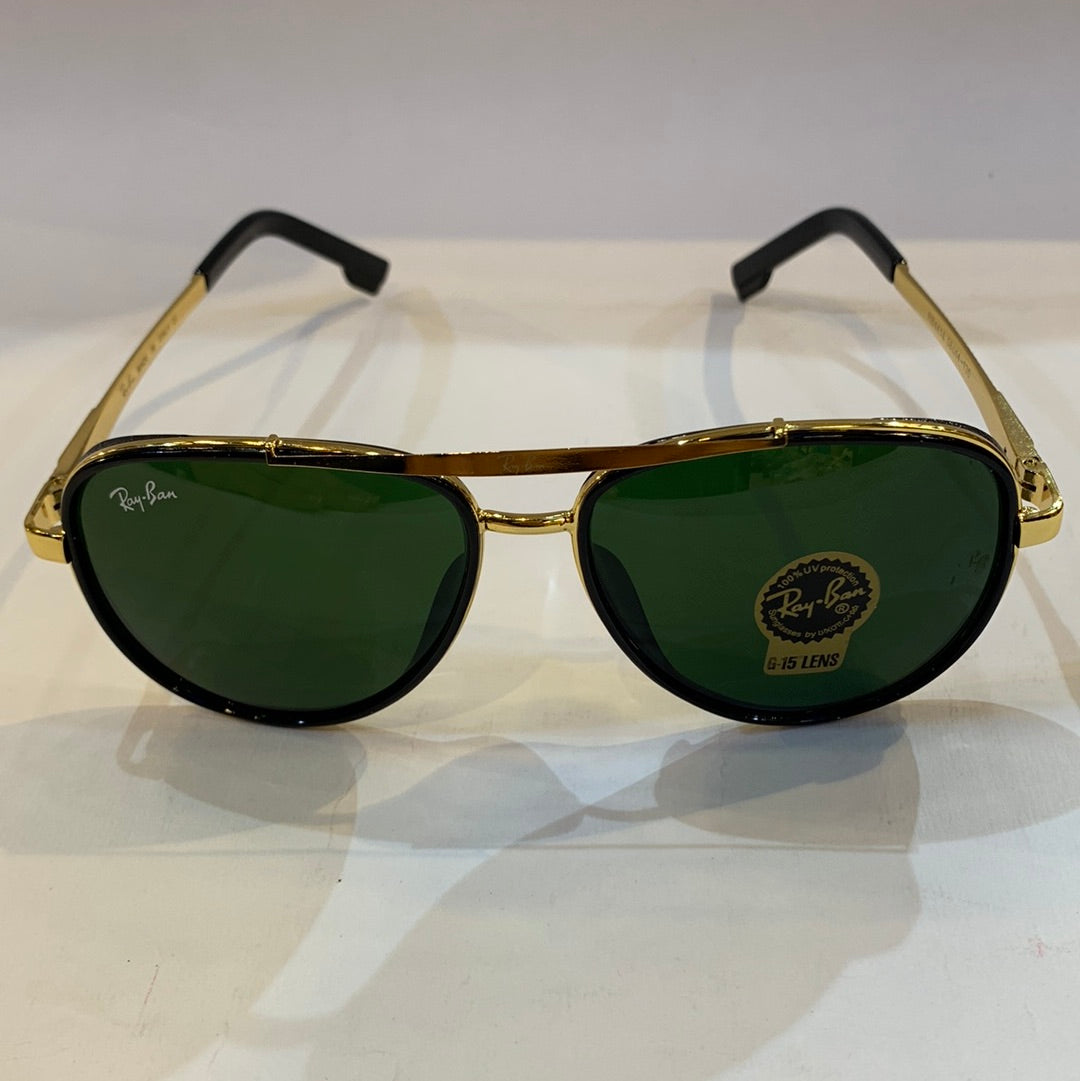 YAR RB Golden Black Frame Green Shade Unisex Aviator Sunglass RB4414 58 14-135