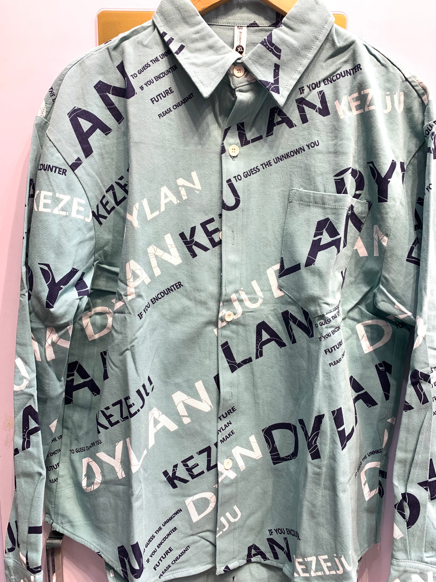 KEZEJ Teal Colour With Print Design Full Sleeve Shirt 1105057