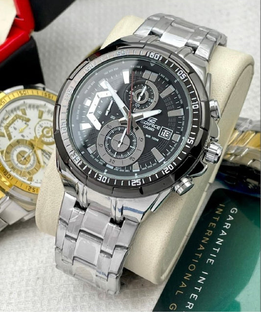 IDE EDI Silver Chain Black Dial Japanese Machinery Men’s Watch 901370